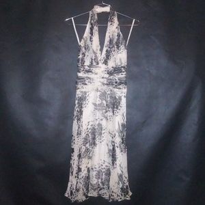 Floral print silk halter cocktail dress